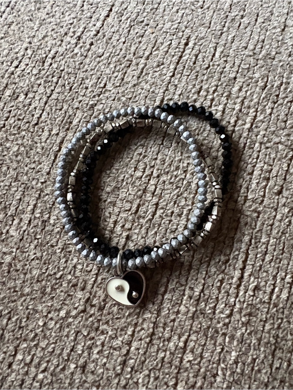Alex and Ani Black & Silver Yin Yang Heart Beaded Bracelet Set